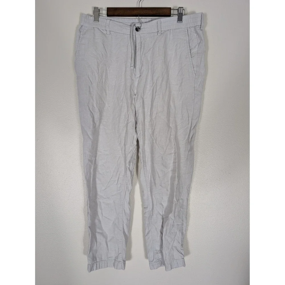 Banana Republic 34/32 Mason Athletic Tapered Pants Mens Gray Drawstring Linen
